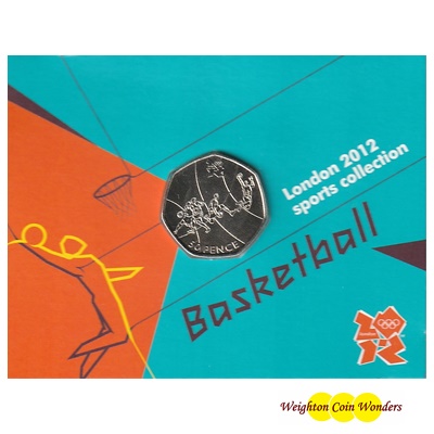 2011 BU 50p Coin (Card) - London 2012 - Basket Ball - Click Image to Close